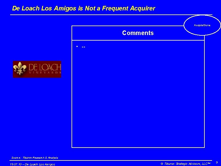De Loach Los Amigos is Not a Frequent Acquirer Acquisitions Comments • -- Source: