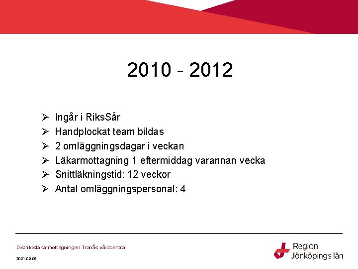2010 - 2012 Ø Ø Ø Ingår i Riks. Sår Handplockat team bildas 2