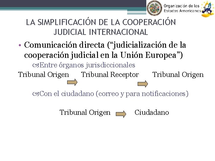 LA SIMPLIFICACIÓN DE LA COOPERACIÓN JUDICIAL INTERNACIONAL • Comunicación directa (“judicialización de la cooperación
