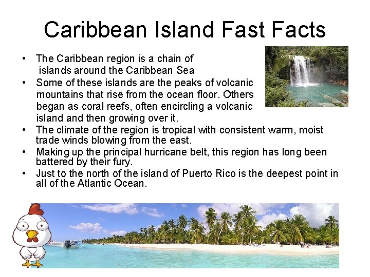 Caribbean Island Fast Facts • The Caribbean region is a chain of islands around