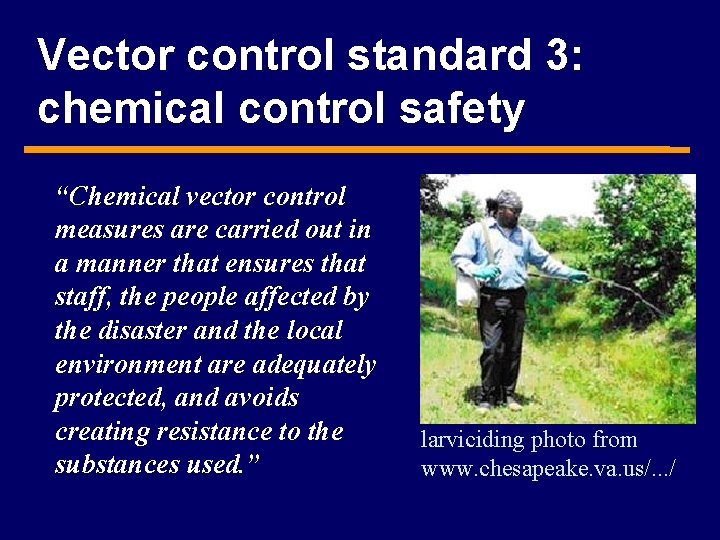 Vector control standard 3: chemical control safety “Chemical vector control measures are carried out