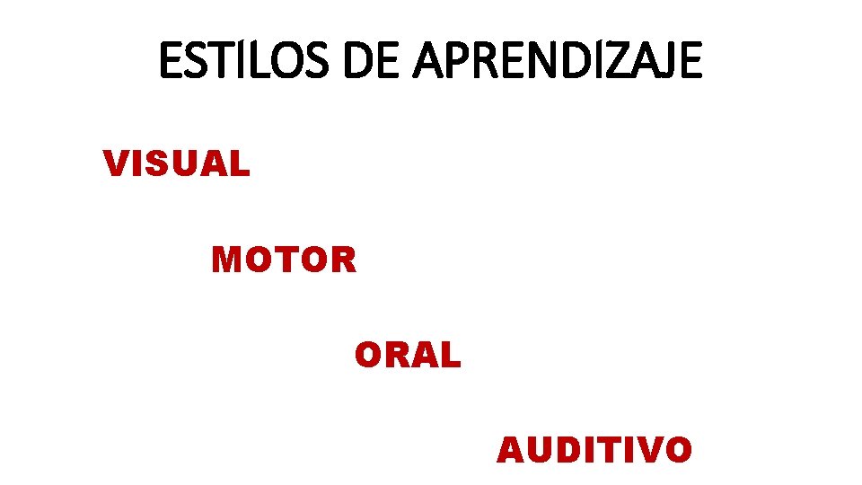 ESTILOS DE APRENDIZAJE VISUAL MOTOR ORAL AUDITIVO 