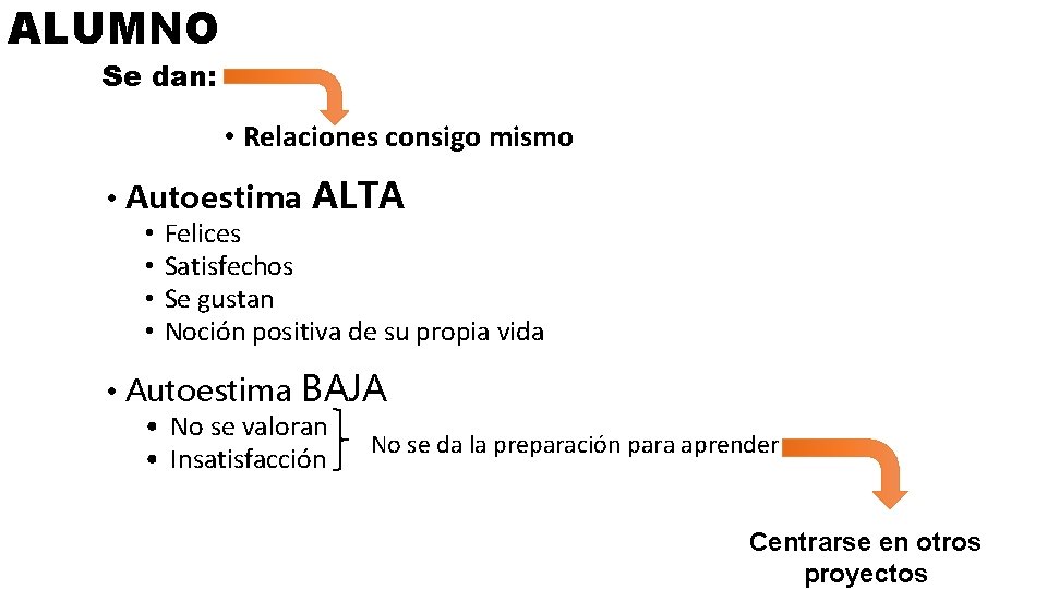 ALUMNO Se dan: • Relaciones consigo mismo • Autoestima ALTA • • Felices Satisfechos