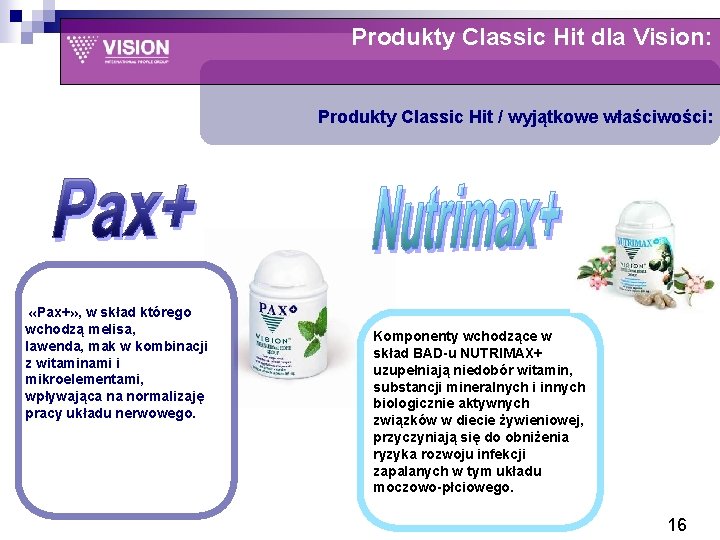 Produkty Classic Hit dla Vision: Produkty Classic Hit / wyjątkowe właściwości: «Pax+» , w