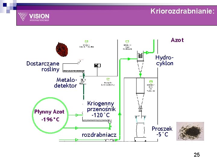 Kriorozdrabnianie: Azot Hydrocyklon Dostarczane rośliny Metalodetektor Płynny Azot -196°C Kriogenny przenośnik -120°C rozdrabniacz Proszek