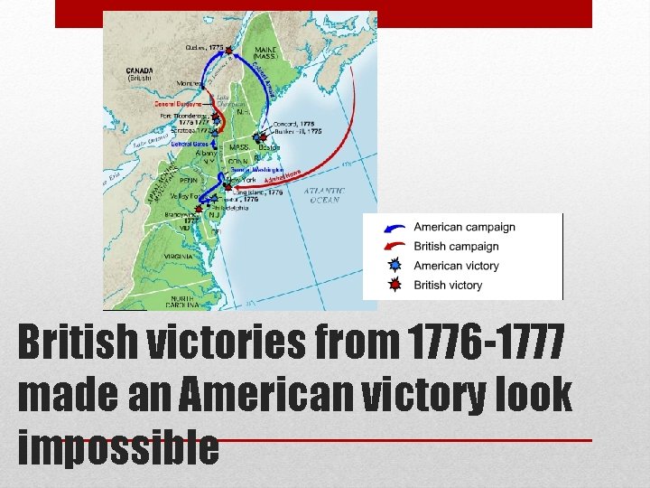 British victories from 1776 -1777 made an American victory look impossible 