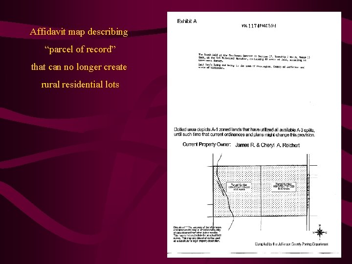 Affidavit map describing “parcel of record” that can no longer create rural residential lots