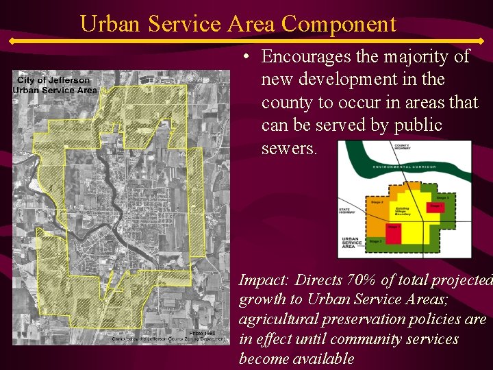 Urban Service Area Component • Encourages the majority of new development in the county
