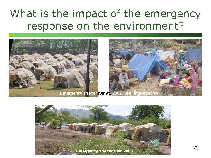 What is the impact of the emergency response on the environment? Emergency shelter Kenya,