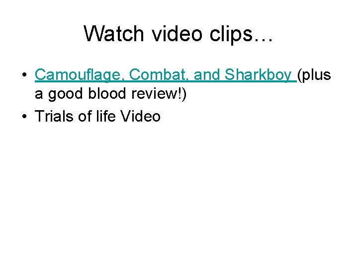 Watch video clips… • Camouflage, Combat, and Sharkboy (plus a good blood review!) •