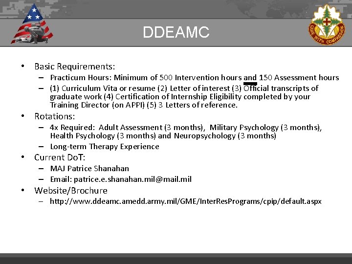 DDEAMC • Basic Requirements: – Practicum Hours: Minimum of 500 Intervention hours and 150