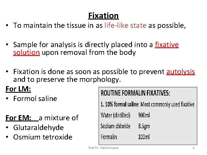 Fixation • To maintain the tissue in as life-like state as possible, • Sample