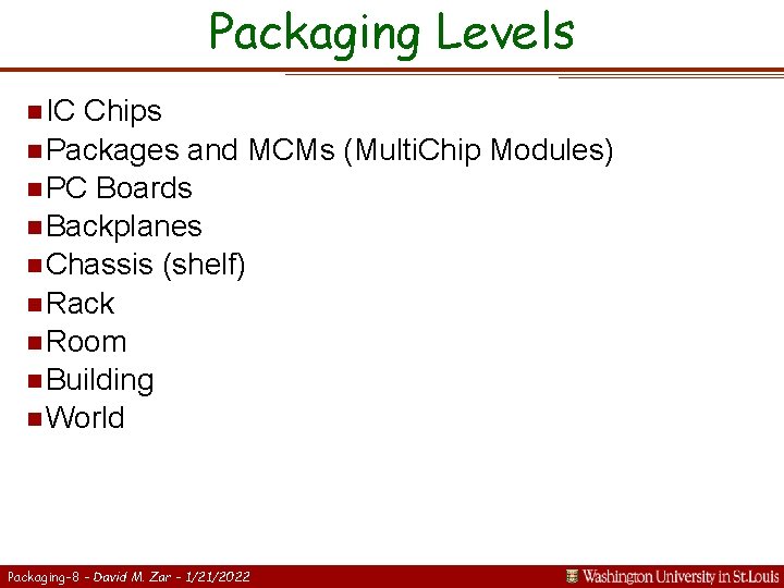 Packaging Levels n IC Chips n Packages and MCMs (Multi. Chip Modules) n PC