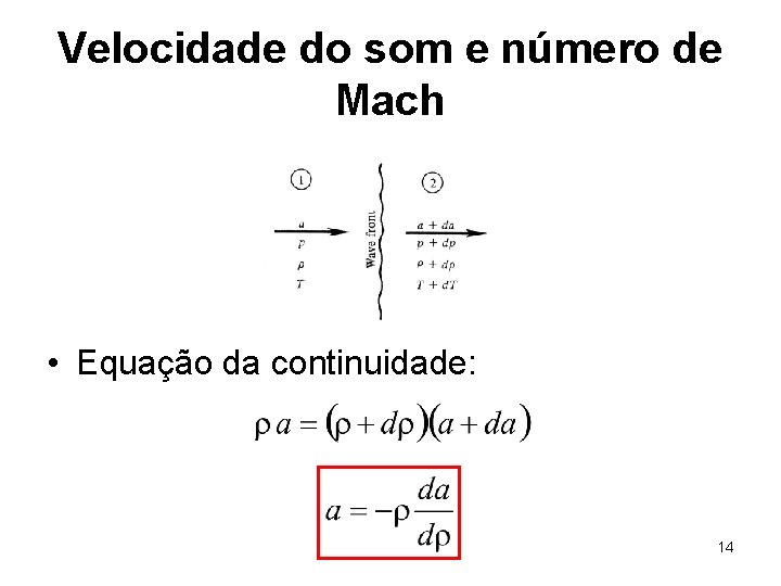 Velocidade do som e número de Mach • Equação da continuidade: 14 