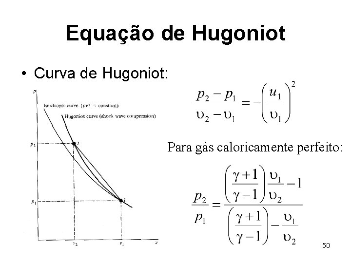 Equação de Hugoniot • Curva de Hugoniot: Para gás caloricamente perfeito: 50 