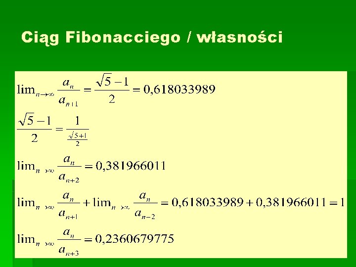 Ciąg Fibonacciego / własności 