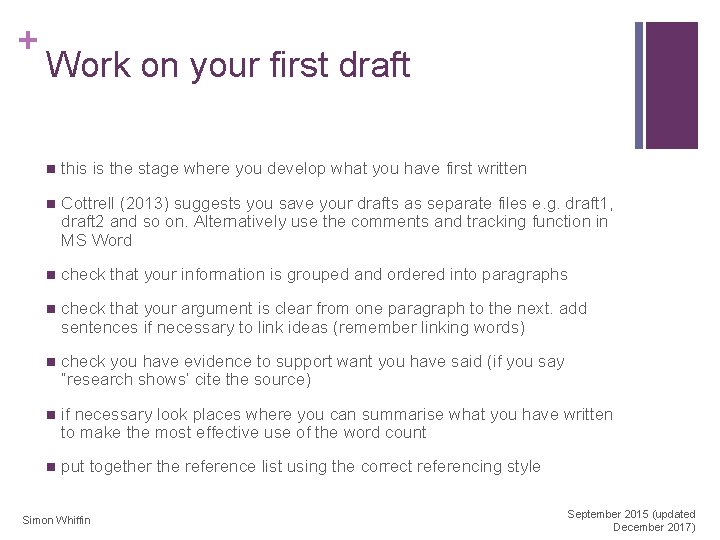 + Work on your first draft n this is the stage where you develop