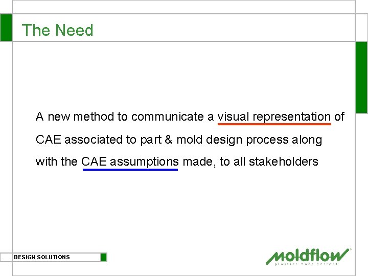 The Need A new method to communicate a visual representation of CAE associated to
