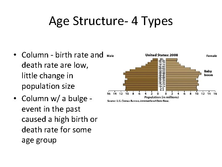 Age Structure- 4 Types • Column - birth rate and death rate are low, Age Structure- 4 Types • Column - birth rate and death rate are low,