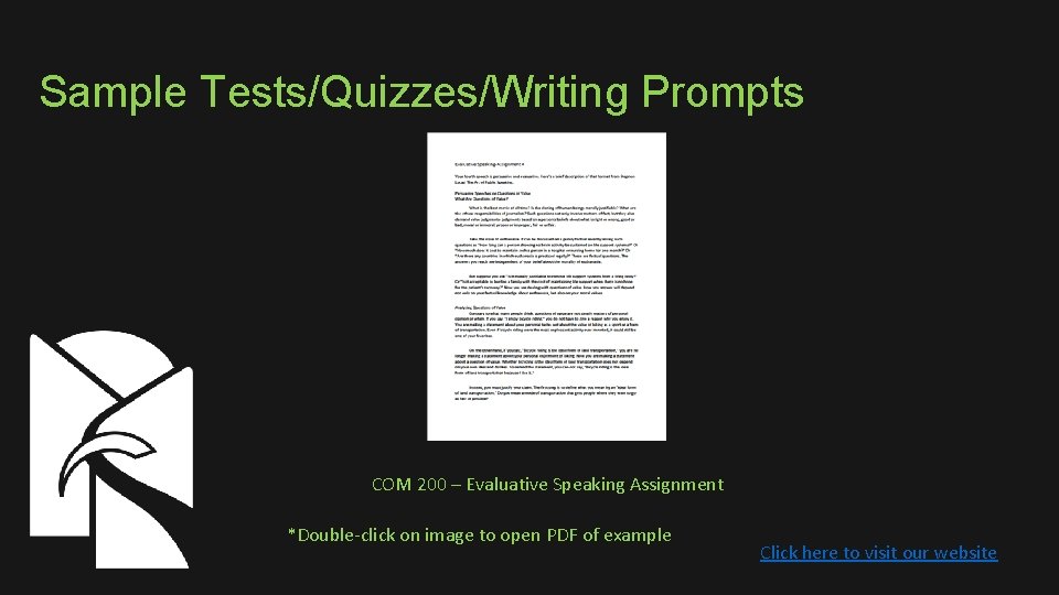 Sample Tests/Quizzes/Writing Prompts COM 200 – Evaluative Speaking Assignment *Double-click on image to open