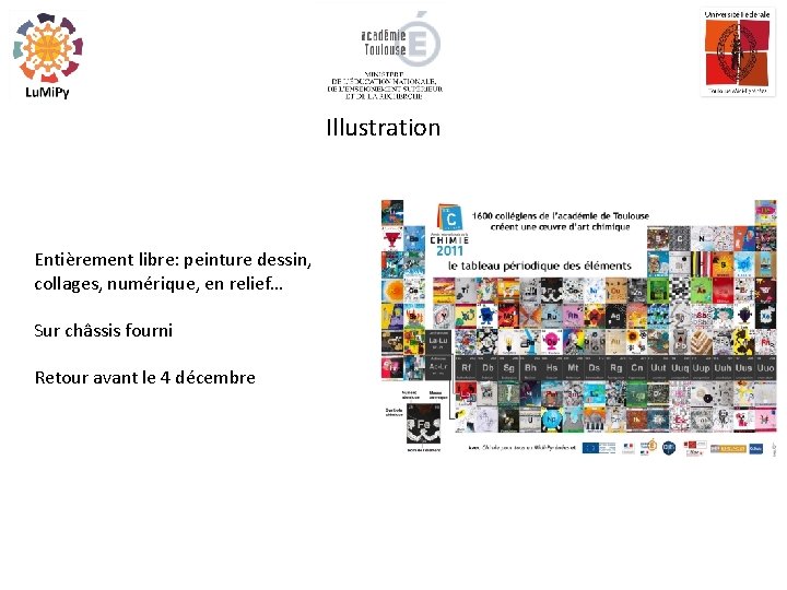 Illustration Entièrement libre: peinture dessin, collages, numérique, en relief… Sur châssis fourni Retour avant