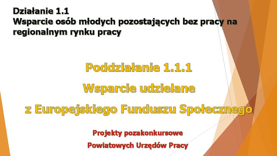 Działanie 1. 1 Wsparcie osób młodych pozostających bez pracy na regionalnym rynku pracy Poddziałanie