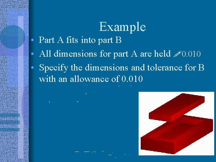 Example • Part A fits into part B • All dimensions for part A