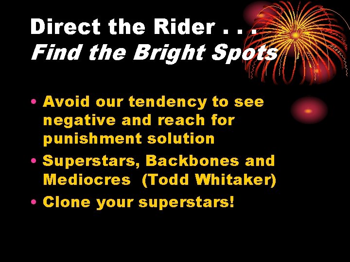 Direct the Rider. . . Find the Bright Spots • Avoid our tendency to