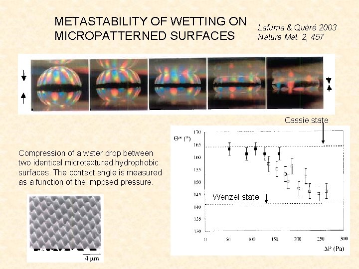 METASTABILITY OF WETTING ON MICROPATTERNED SURFACES Lafuma & Quéré 2003 Nature Mat. 2, 457