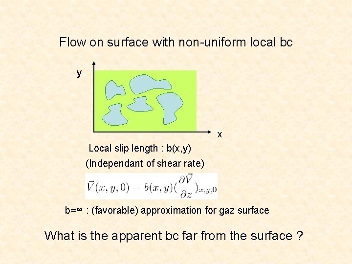 Flow on surface with non-uniform local bc y x Local slip length : b(x,
