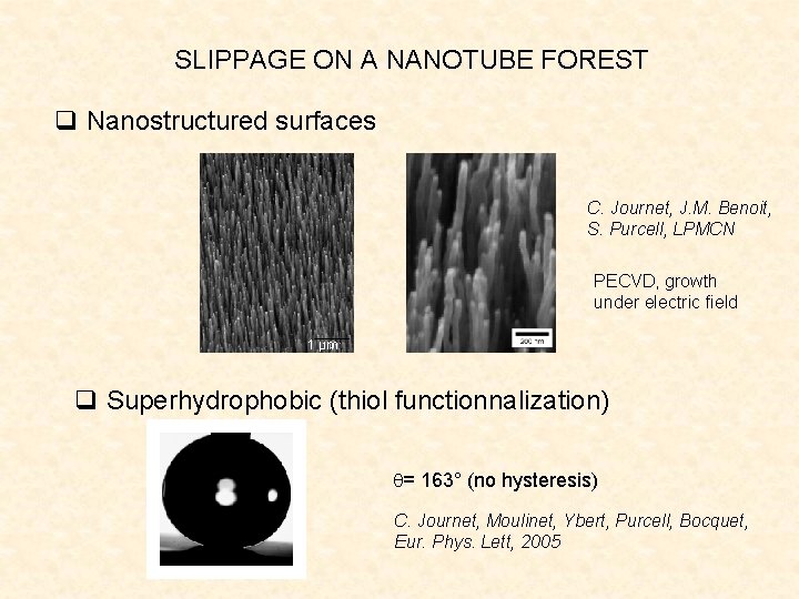SLIPPAGE ON A NANOTUBE FOREST q Nanostructured surfaces C. Journet, J. M. Benoit, S.