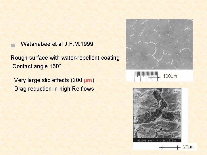 n Watanabee et al J. F. M. 1999 Rough surface with water-repellent coating Contact