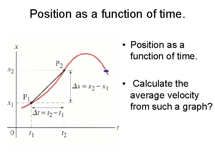 Position as a function of time. • Calculate the average velocity from such a