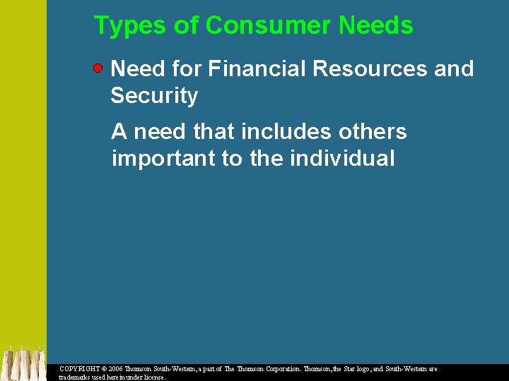 Types of Consumer Needs Need for Financial Resources and Security A need that includes