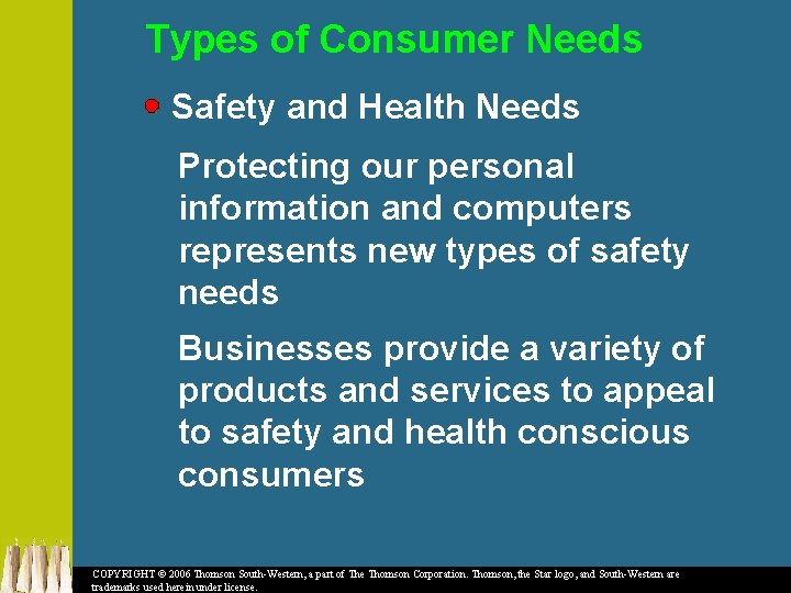 Types of Consumer Needs Safety and Health Needs Protecting our personal information and computers