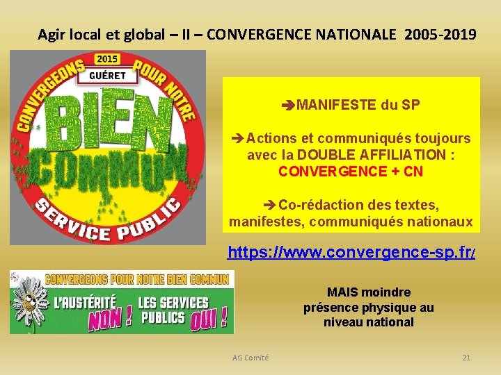 Agir local et global – II – CONVERGENCE NATIONALE 2005 -2019 MANIFESTE du SP