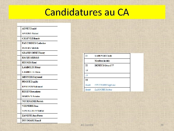 Candidatures au CA AG Comité 28 