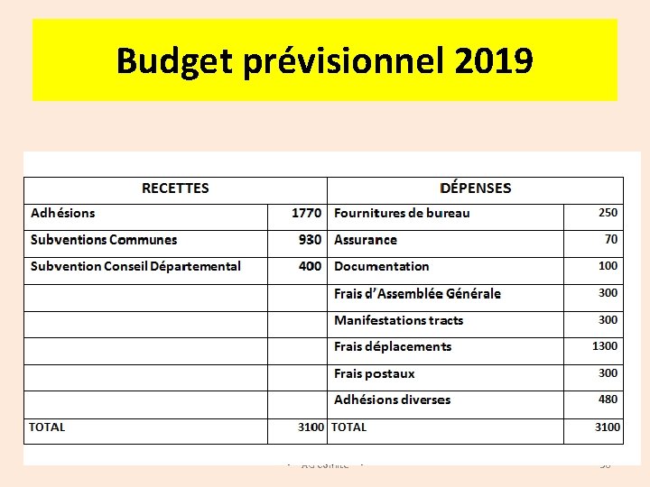 Budget prévisionnel 2019 AG Comité 30 