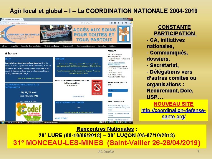 Agir local et global – I – La COORDINATIONALE 2004 -2019 CONSTANTE PARTICIPATION -