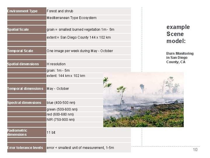 Environment Type Forest and shrub Mediterranean Type Ecosystem Spatial Scale grain = smallest burned