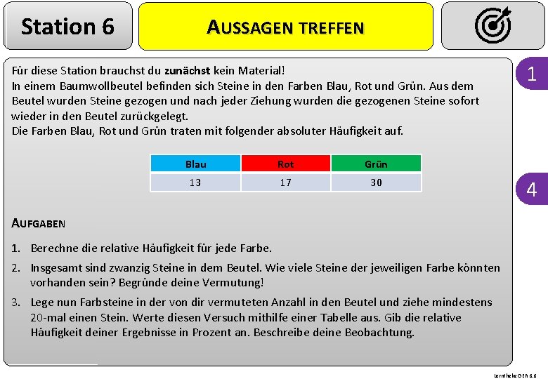Station 6 AUSSAGEN TREFFEN 1 Für diese Station brauchst du zunächst kein Material! In