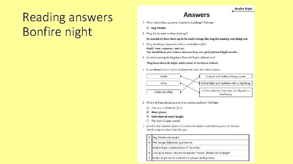 Reading answers Bonfire night 