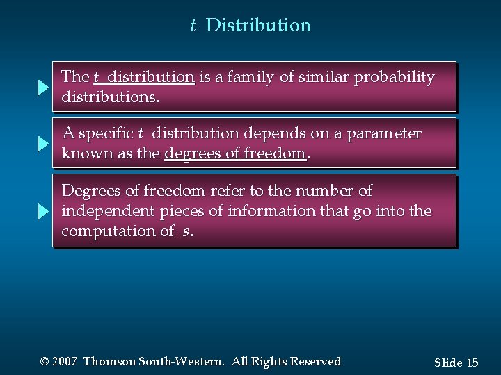 t Distribution The t distribution is a family of similar probability distributions. A specific t Distribution The t distribution is a family of similar probability distributions. A specific