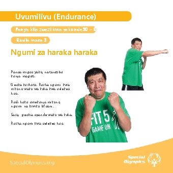 Uvumilivu (Endurance) Fanya kila zoezi kwa sekunde 30 – 60 Rudia mara 3 Ngumi