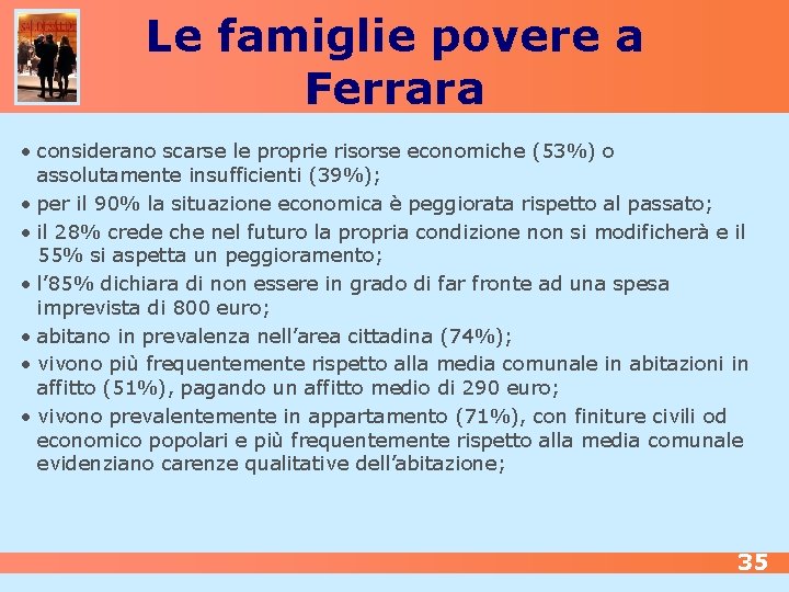 Le famiglie povere a Ferrara • considerano scarse le proprie risorse economiche (53%) o