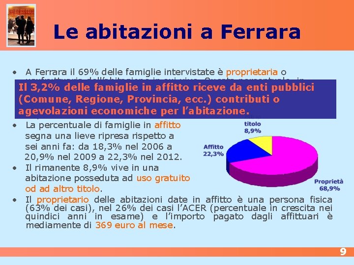 Le abitazioni a Ferrara • A Ferrara il 69% delle famiglie intervistate è proprietaria