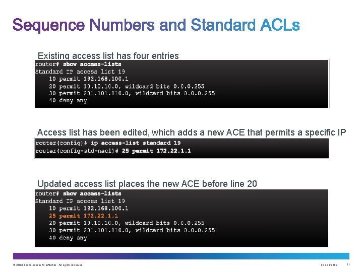 Existing access list has four entries Access list has been edited, which adds a