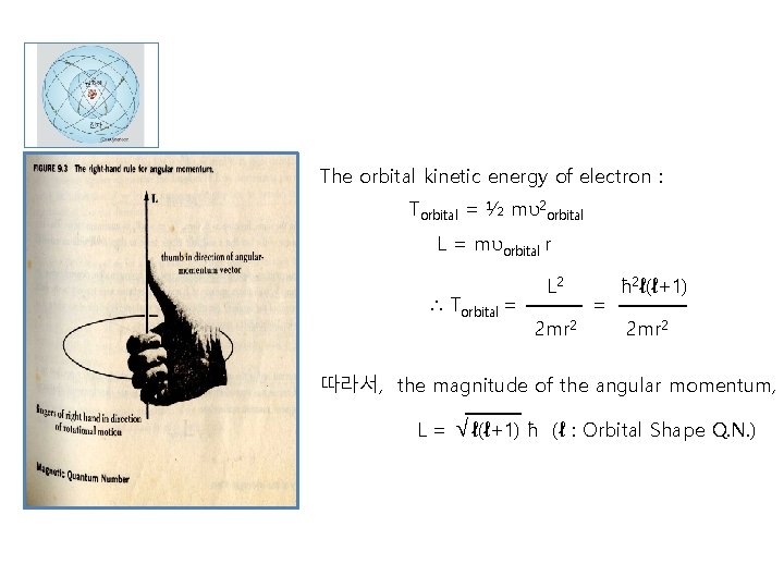 The orbital kinetic energy of electron : Torbital = ½ mυ2 orbital L =