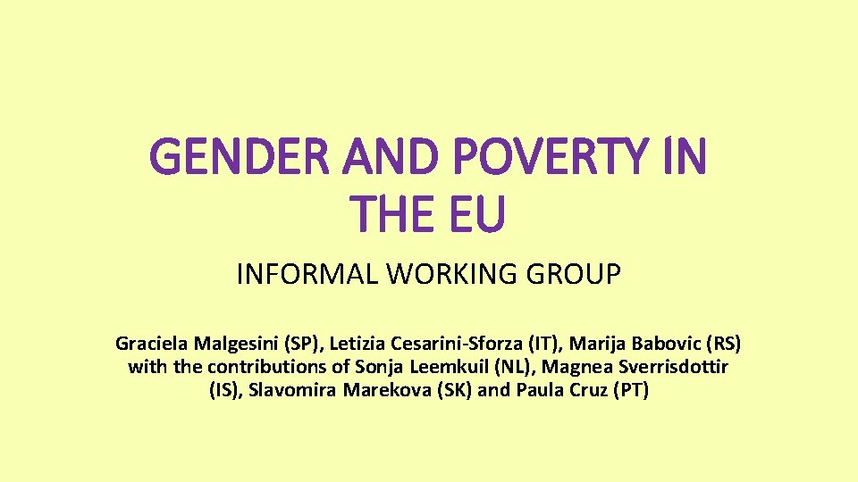 GENDER AND POVERTY IN THE EU INFORMAL WORKING