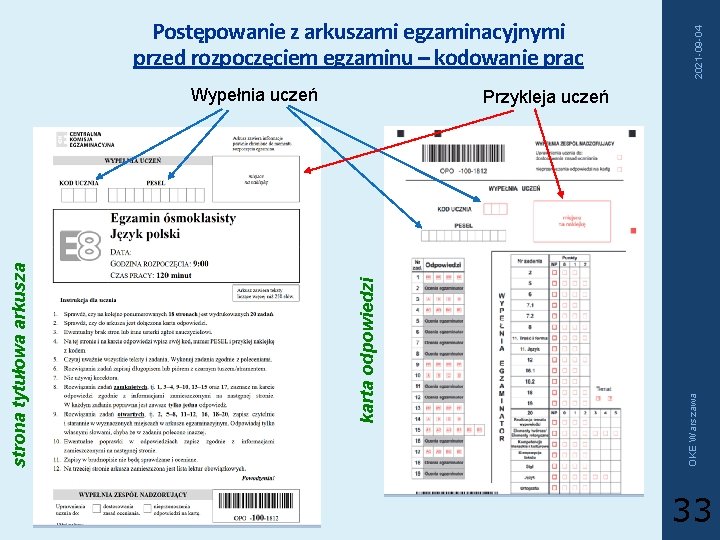 OKE Warszawa Przykleja uczeń karta odpowiedzi strona tytułowa arkusza Wypełnia uczeń 2021 -09 -04